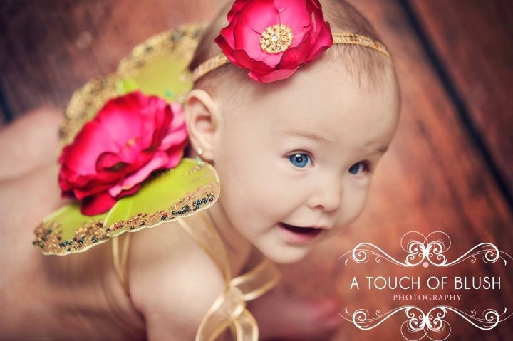 DULCE BEBE Gorgeous Gold Sequin and Deep Pink Flower HEADBAND - Matches Dulce Bebe Wings - Stunning Photo Prop - All Sizes Available