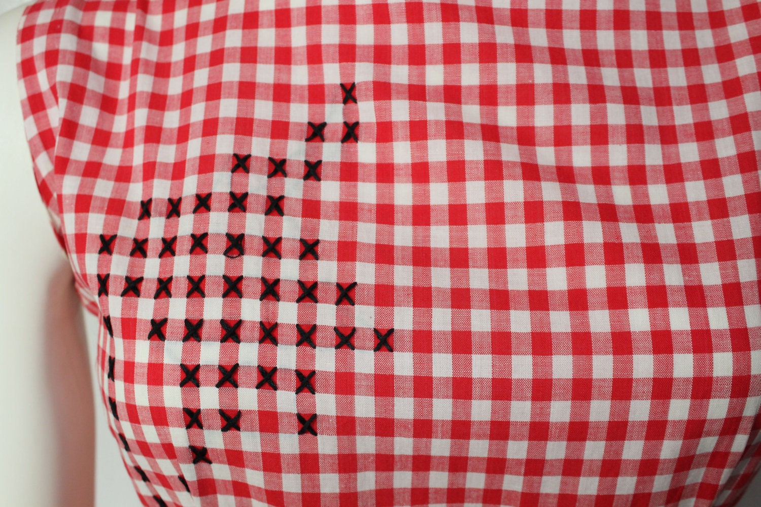 Vintage 1950s BLACK TULIP Embroidered Gingham Dress