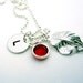 Personalized Mother's Necklace - Swarovski Crystal Birthstone - Sterling Silver Initial Tag & Leaf Charm - Hand Stamped Jewelry