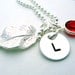 Personalized Mother's Necklace - Swarovski Crystal Birthstone - Sterling Silver Initial Tag & Leaf Charm - Hand Stamped Jewelry