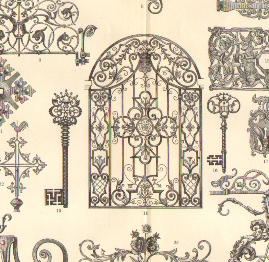 1897 Craft of Smithing, the Art of Metalwork, Locksmiths Masterpieces Original Antique Engraving