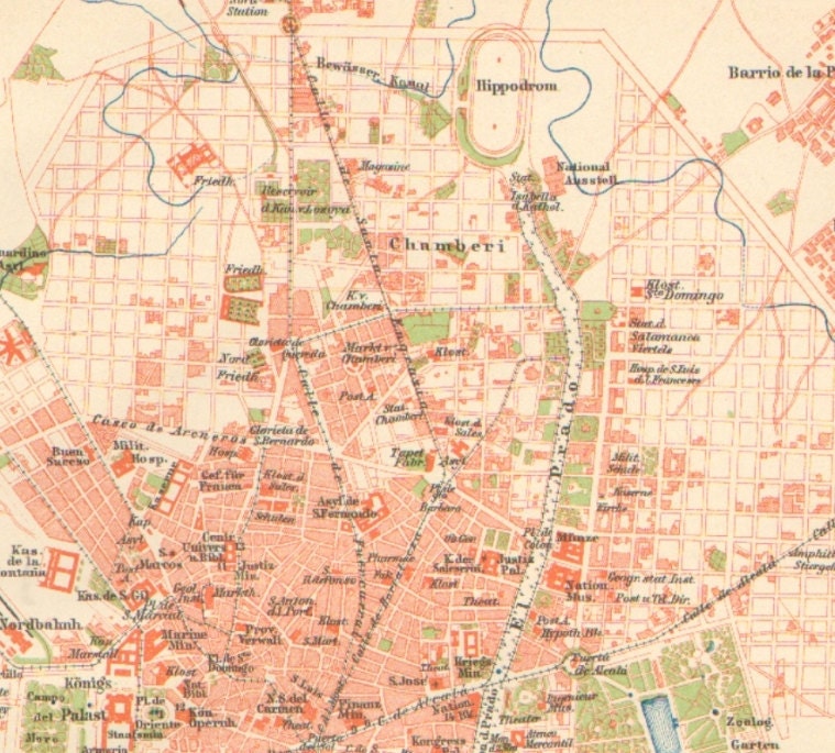 1905 City Map of Madrid, Spain