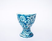 Egg Cup - Retro Blue - hand painted ceramic - CraftUnikat