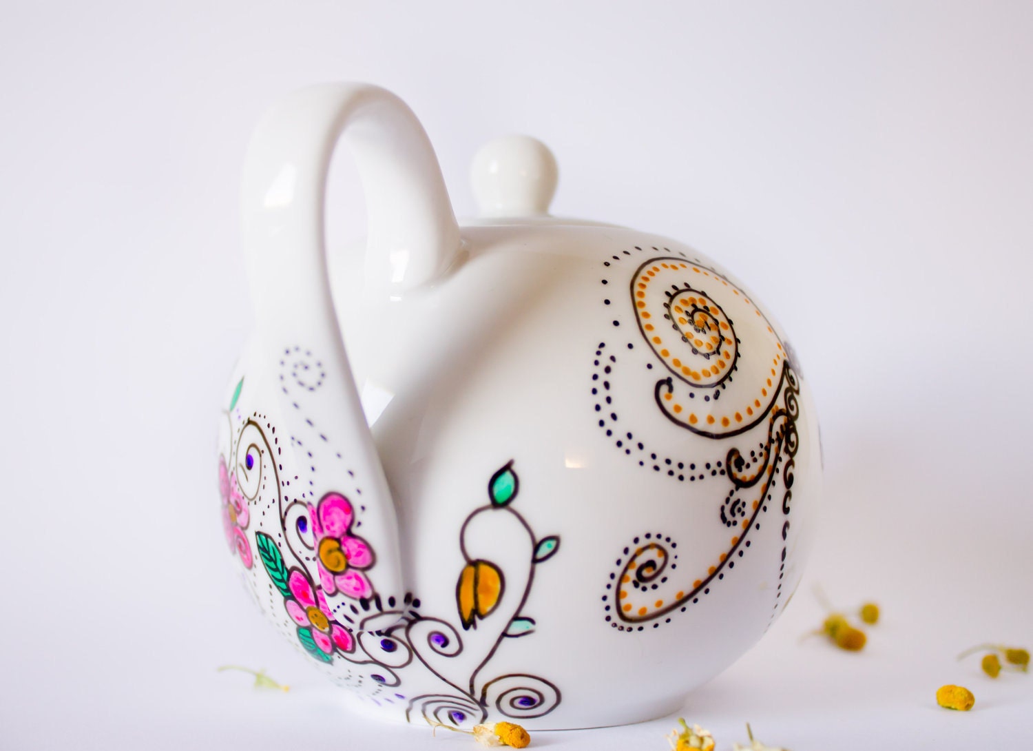 Teapot  Floral Tea Party in Spring Garden - painted ceramics
