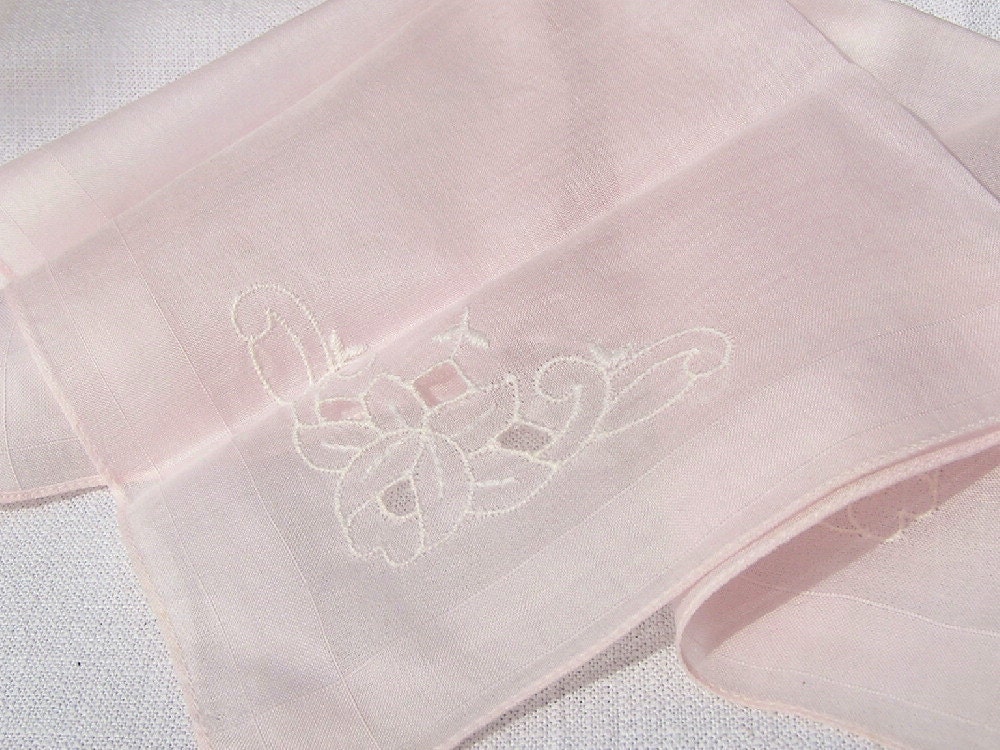 Vtg PINK Hankie Embroidery open work FLOWER SALE