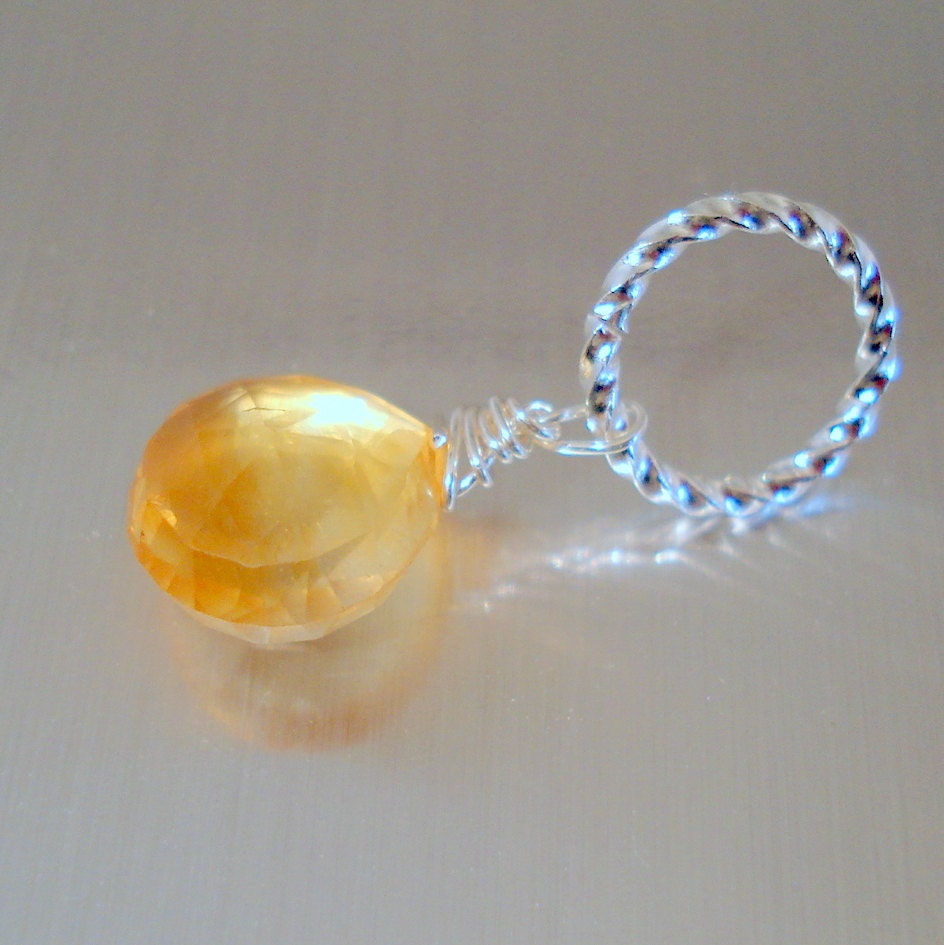 November Birthstone Citrine Faceted Heart Briolette 10MM Handmade Gemstone Charm Birthstone Charm Mothers Necklace
