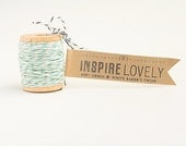 10 yards Soft Green and White Bakers Twine hand wound on a cute mini wooden spool