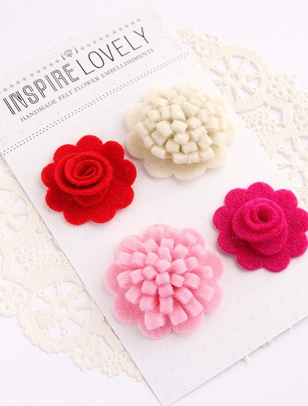 Handmade Felt Flower Embellishments- Lovely Floral Mix