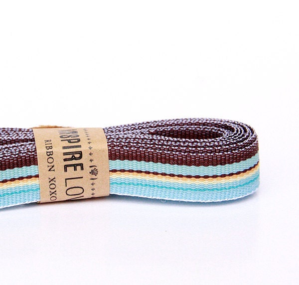 Blue & Brown Stripe Grosgrain Ribbon xoxo