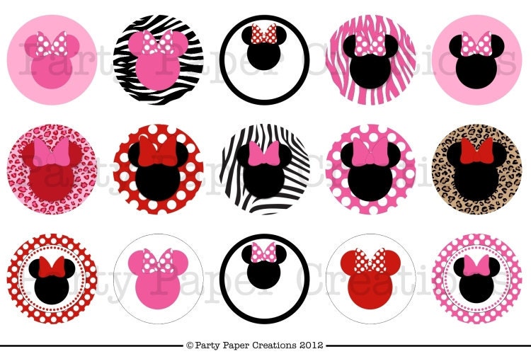 INSTANT DOWNLOAD Minnie Mouse Digital Bottlecap Collage Sheet - Zebra Leopard Animal Print Mouse Ears Il_170x135