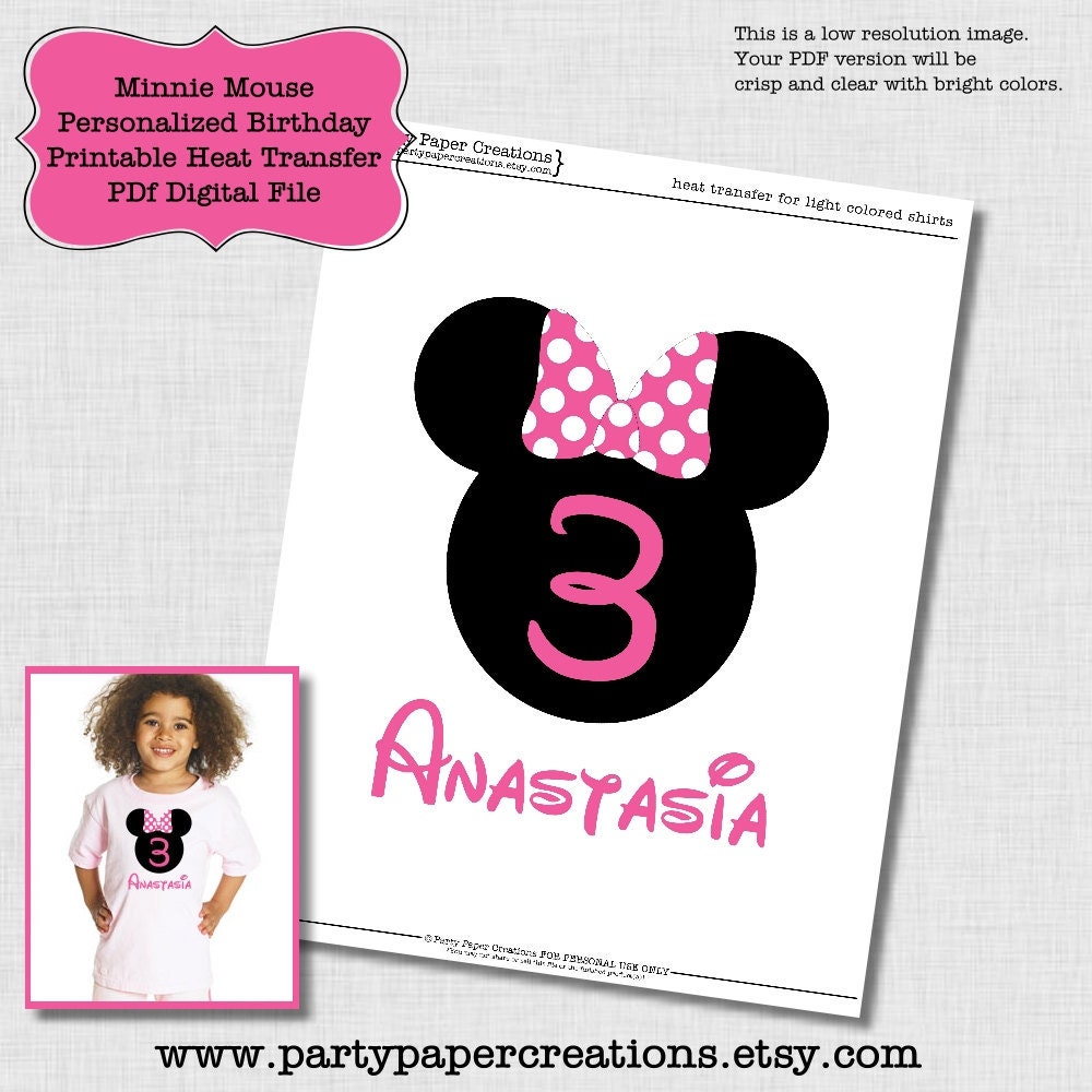 Minnie Mouse Birthday Shirt - Personalized Bowtique T shirt Heat Transfer - DIY Printable PDF File Il_170x135