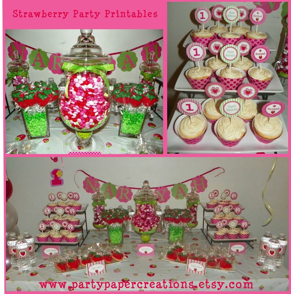 Strawberry Shortcake Birthday Party Printables, Favor Toppers, Bottle Wrappers, Cupcake Wrappers, and more