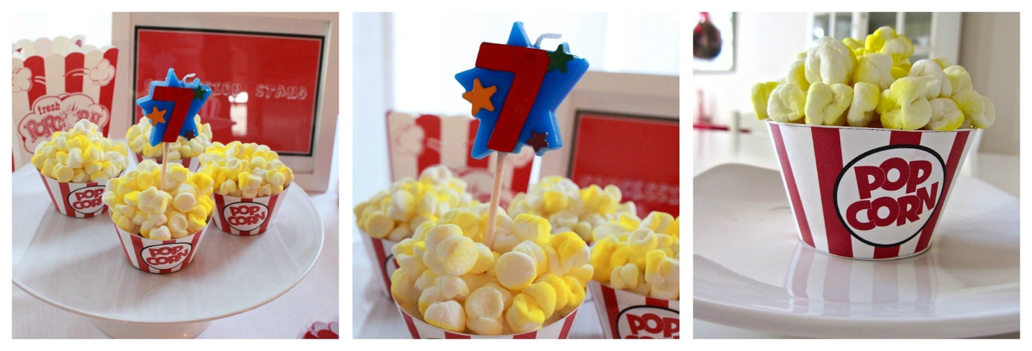 INSTANT DOWNLOAD Movie Popcorn Box Cupcake Wrappers Digital Printable PDF File
