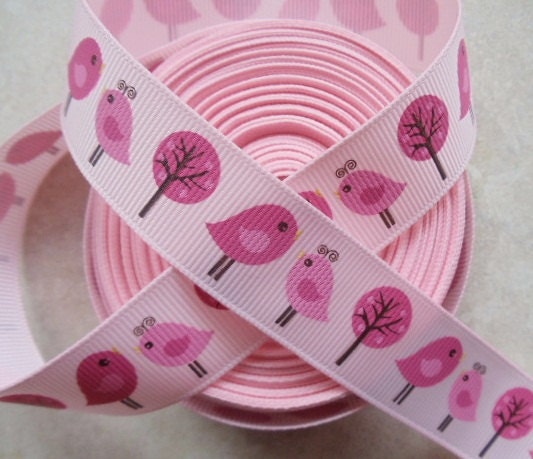 Sweet Sweet birdies on pink 7/8" grosgrain ribbon Il_170x135