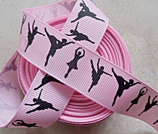 Bella Ballerinas on Pink 7/8" grosgrain ribbon