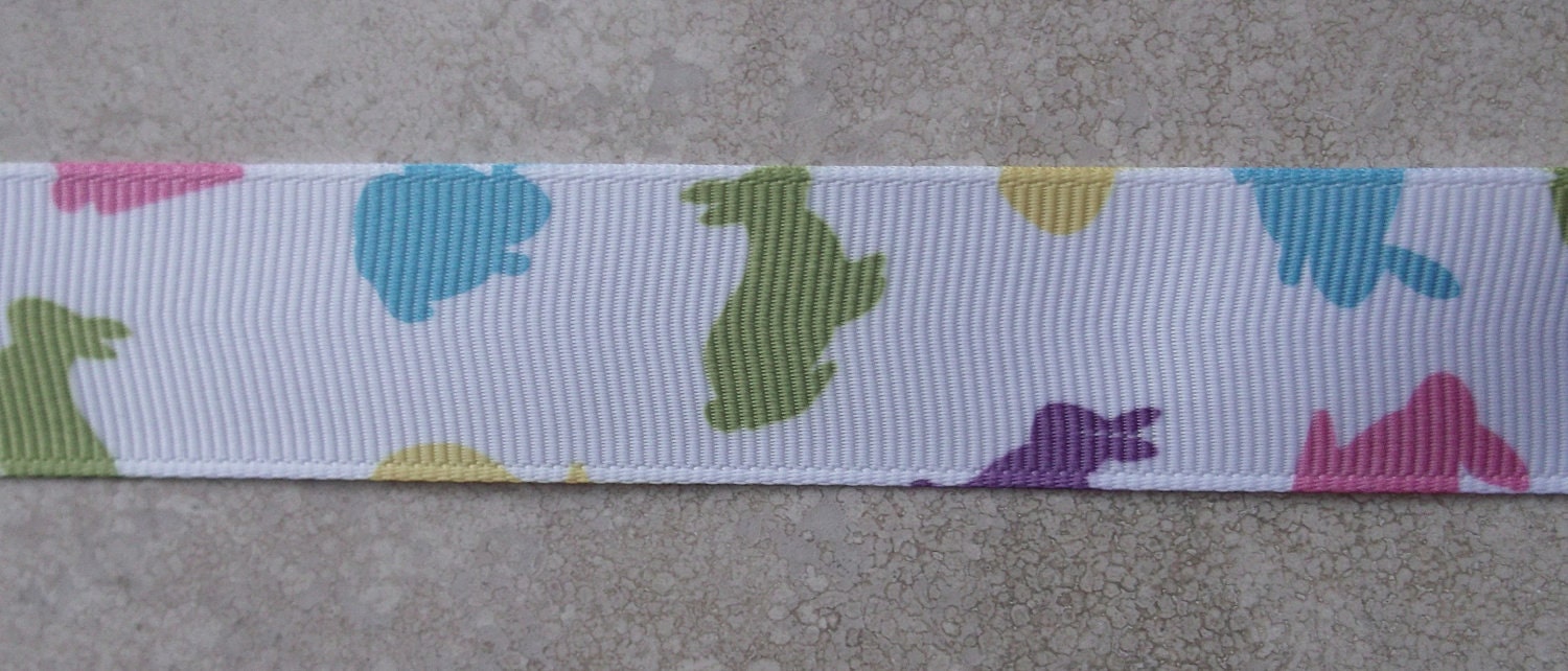 Pastel Easter Bunnies on white 7/8" grosgrain ribbon Il_170x135
