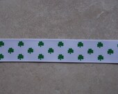 Classic Green shamrocks on white 7/8" grosgrain ribbon- St Patricks day Il_170x135