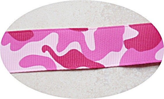 Pink/hot pink Camouflage print 7/8 inch grosgrain ribbon Il_570xn
