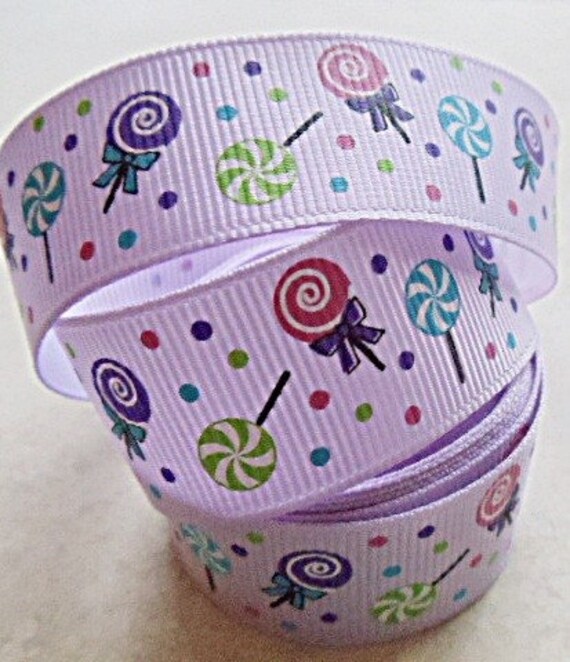 Super Sweet Light Orchid/purple 7/8" grosgrain ribbon with Lollipops Il_570xn