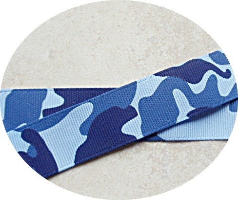 Blue Camouflage print 7/8 inch grosgrain ribbon Il_570xn
