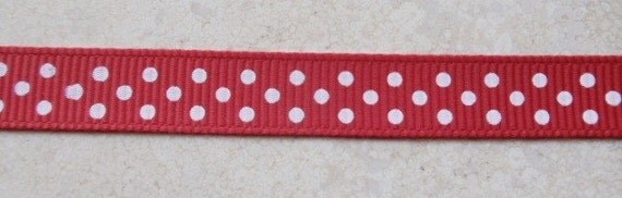 red grosgrain ribbon with white polka dots Christmas or Valentines Il_570xn