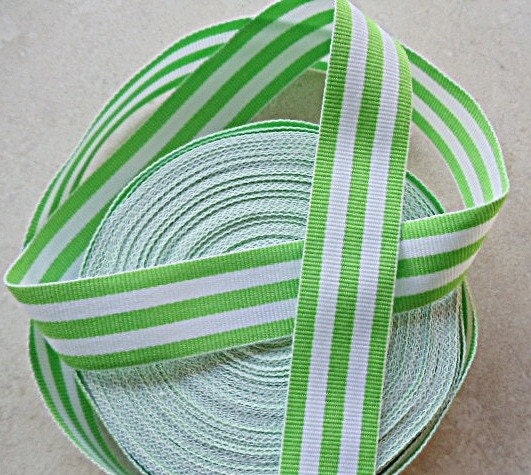 Classic Lime Green and white Taffy striped 7/8" grosgrain ribbon Il_570xn