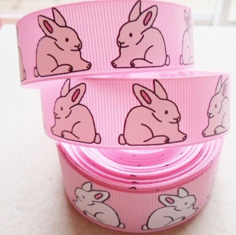 Adorable Bunny Rabbit on pink 7/8" grosgrain ribbon Il_570xn