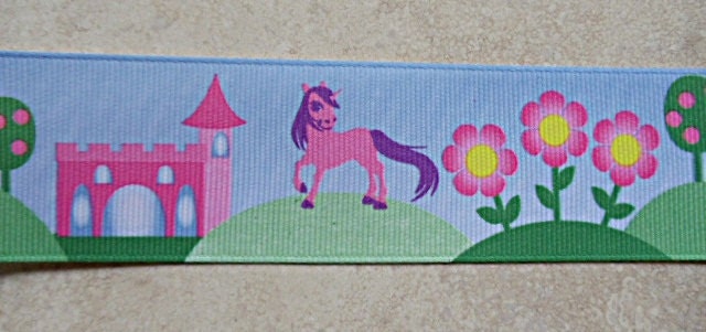Unicorns & fairytales on 1 1/2 inch baby blue grosgrain ribbon Il_570xn