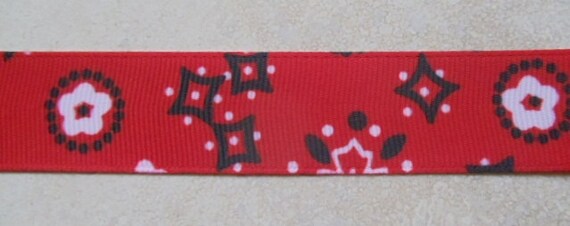 Red Bandana print on 7/8" grosgrain ribbon Il_570xn