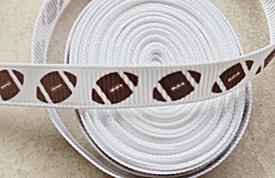 Fancy Footballs on white 3/8" grosgrain ribbon Il_570xn