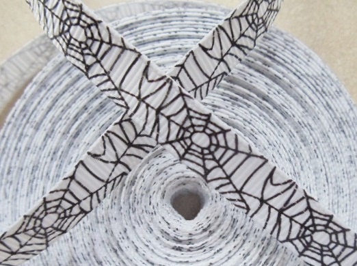 Halloween Black spider webs printed on white 3/8" grosgrain ribbon Il_570xn