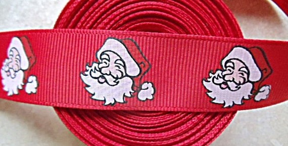 Santa Claus on red 7/8" grosgrain ribbon Christmas Il_570xn
