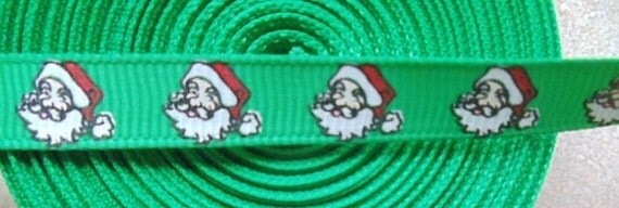 Santa Claus on Emerald green 3/8" grosgrain ribbon Christmas Il_570xn