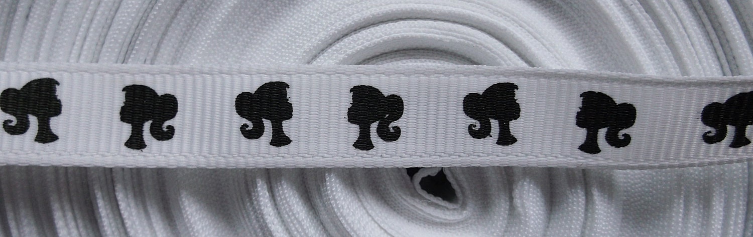 Barbie Inspired silhouettes in black on 3/8" grosgrain ribbon Il_570xn