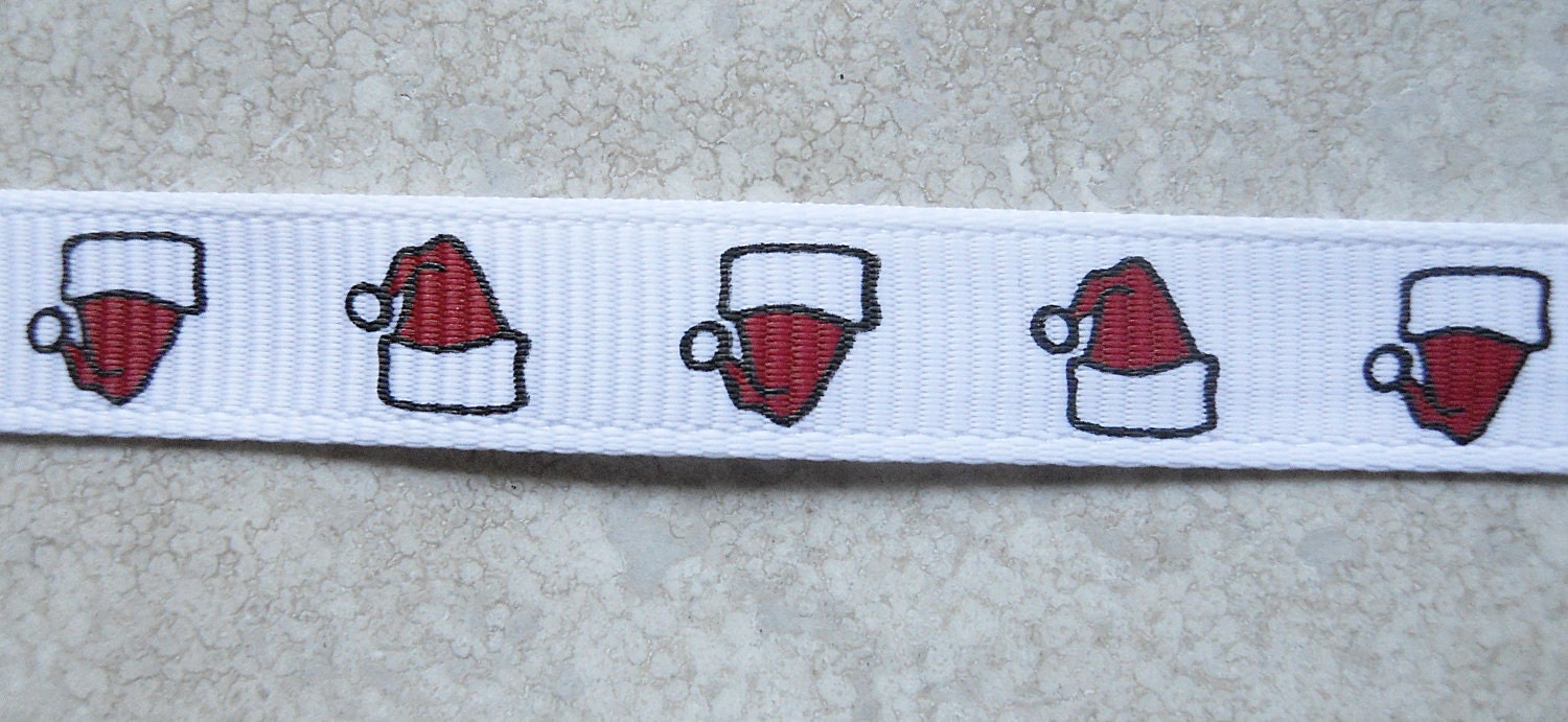 Santa Claus hats on white 3/8" grosgrain ribbon Christmas Il_570xn