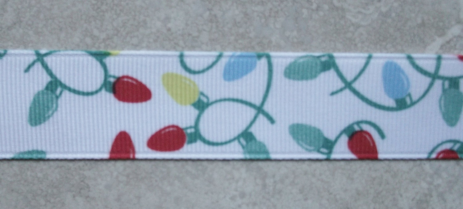 String of christmas lights on white 7/8" grosgrain ribbon Christmas Il_570xn