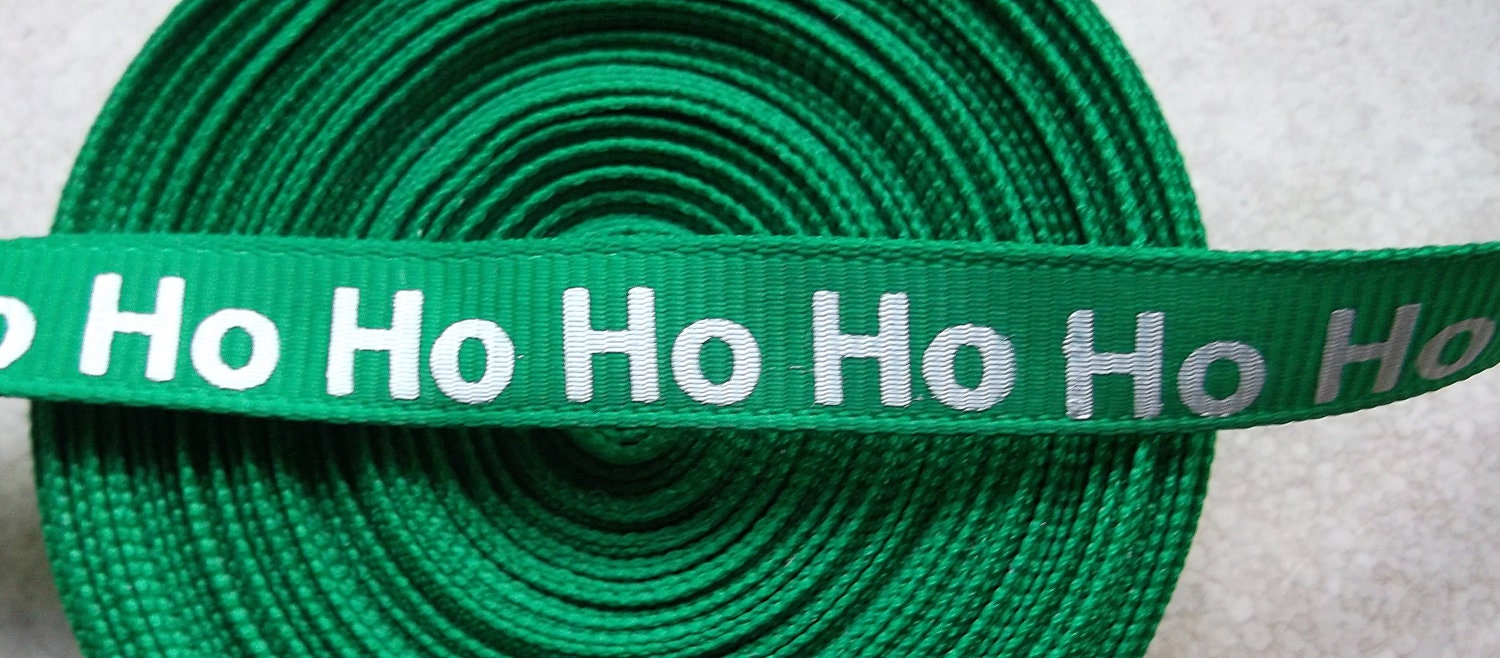 Ho Ho Ho on emerald green 3/8" grosgrain ribbon Christmas Il_570xn