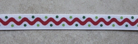 Red, green and White holiday design 3/8 inch woven grosgrain ribbon Christmas Il_570xn