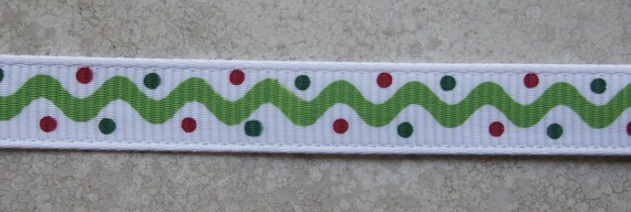 Green, Red and White holiday design 3/8 inch woven grosgrain ribbon Christmas Il_570xn