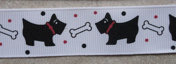 Scottie dogs & bones on white 7/8" grosgrain ribbon Il_570xn