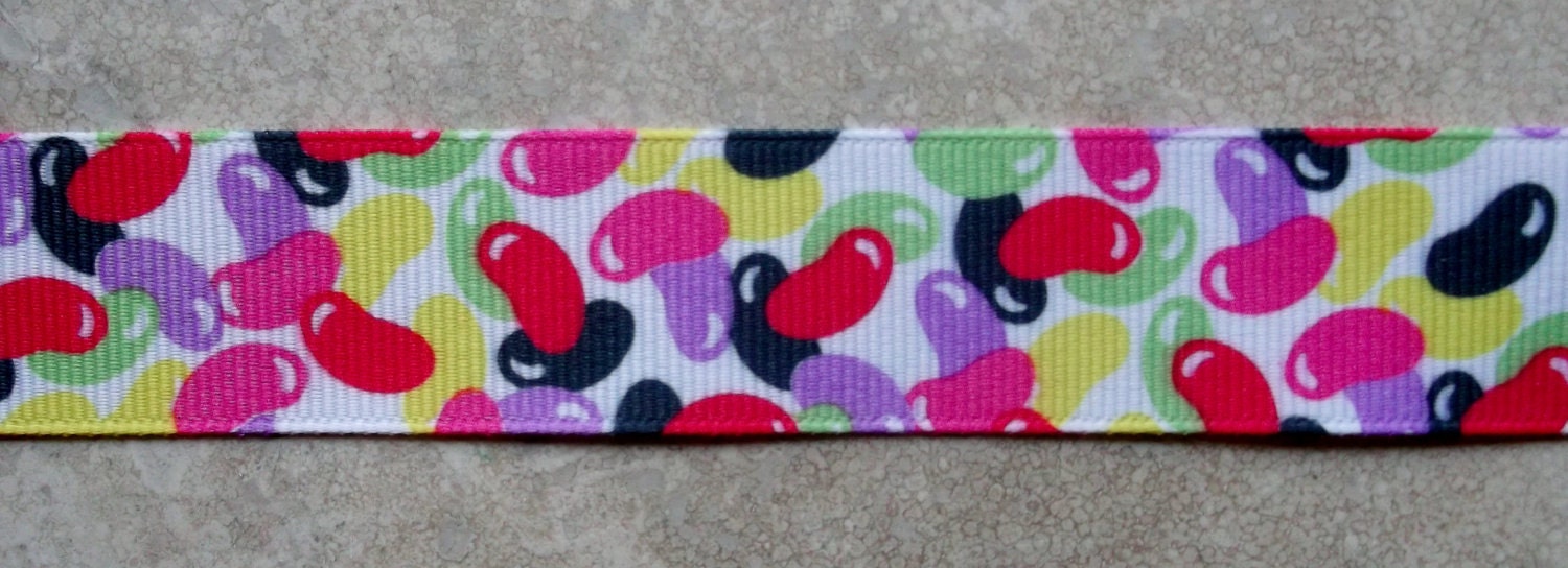 Colorful Easter Jelly Beans on white 7/8" grosgrain ribbon Il_570xn
