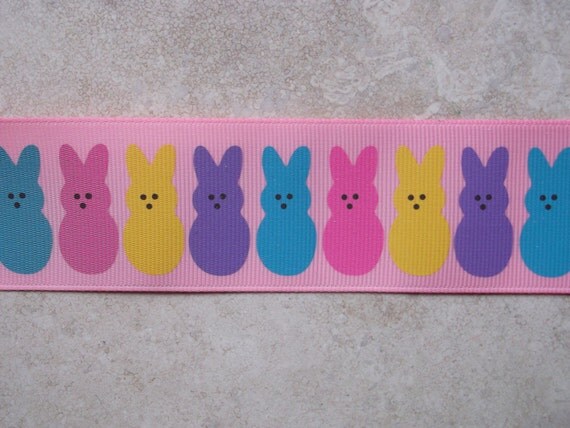 Peep Easter Bunnies on pink 1 1/2" grosgrain ribbon Il_570xn