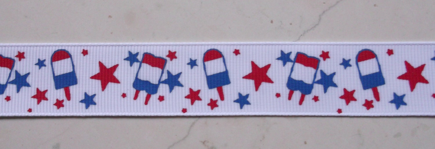 Patriotic Red & blue Bomb pops on white 7/8 inch grosgrain ribbon-4th of July Il_570xn