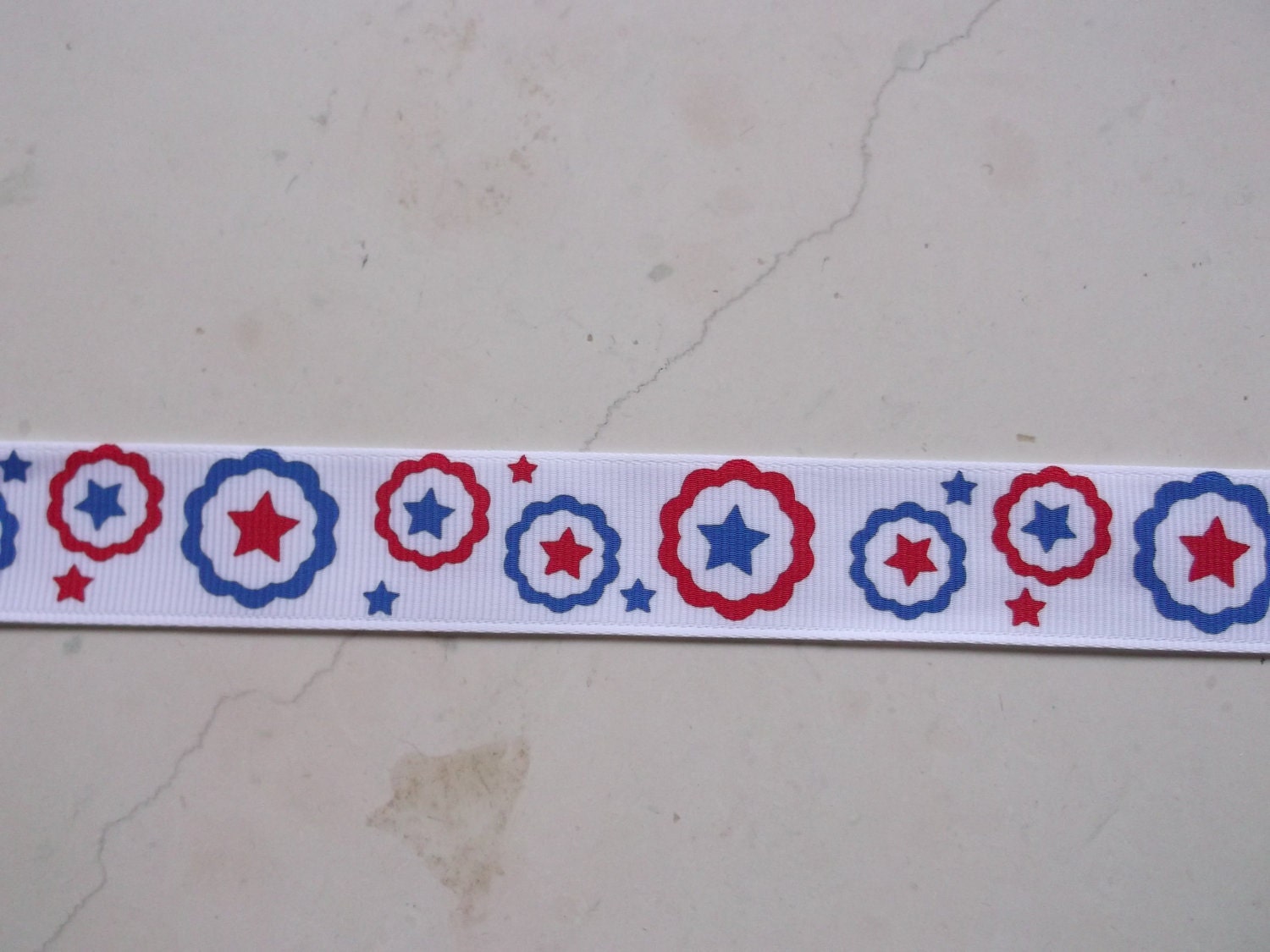 Patriotic Red & blue flowers on white 7/8 inch grosgrain ribbon-4th of July Il_570xn