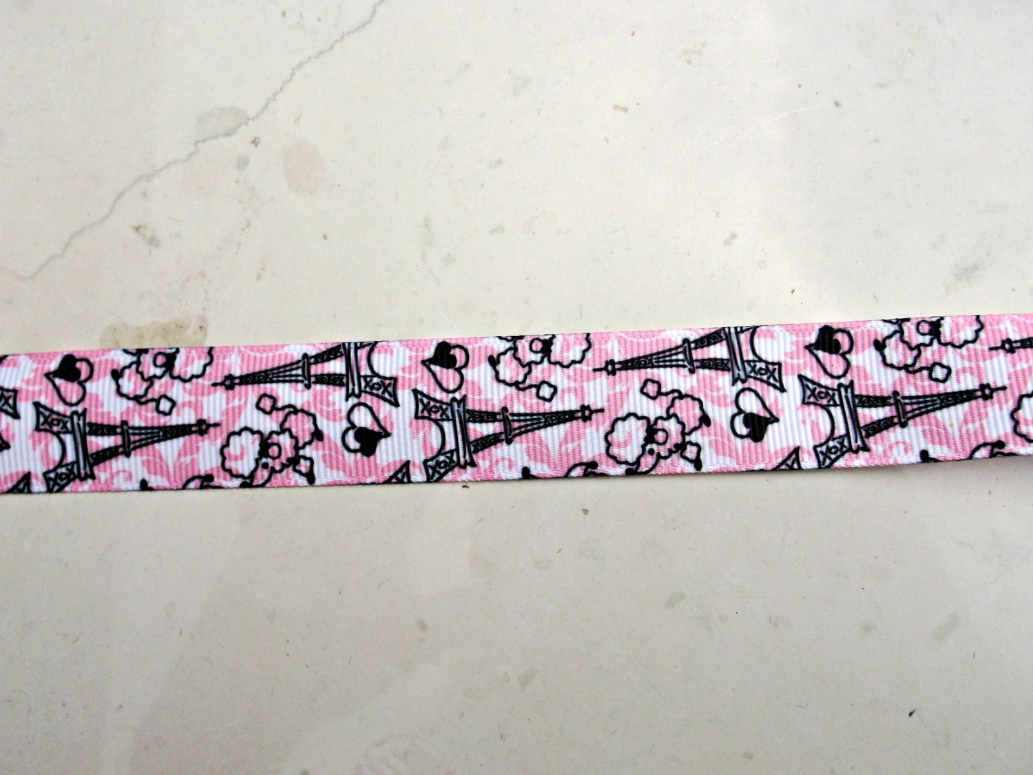7/8 inch grosgrain ribbon with pink poodles Eiffel towers/French/Paris/Fleur de lis Il_570xn