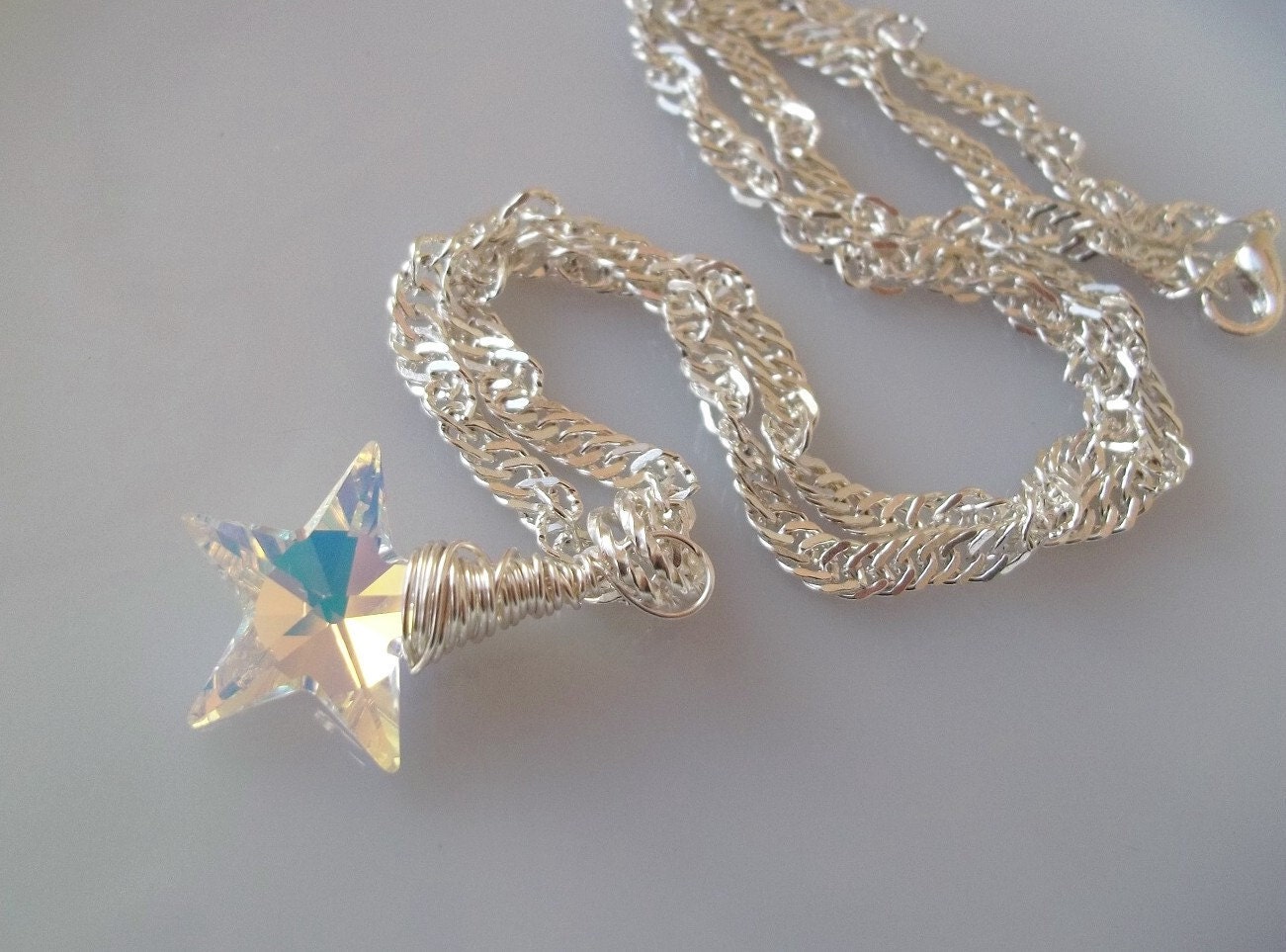 Crystal Star Necklace, Swarovski Crystal AB Star Wire Wrapped Sterling Silver Necklace, Lucky Star, Sparkle, Bridesmaid Jewelry Necklace