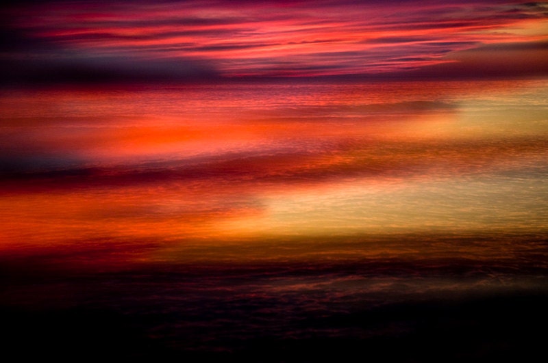 Beach sunset photograph, abstract seascape photography, red orange wall art decor, Florida gift. 8x10 fine art photo by Tom Bland. UK seller