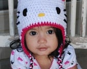 Hello Kitty Crochet Hat with earflaps and braids