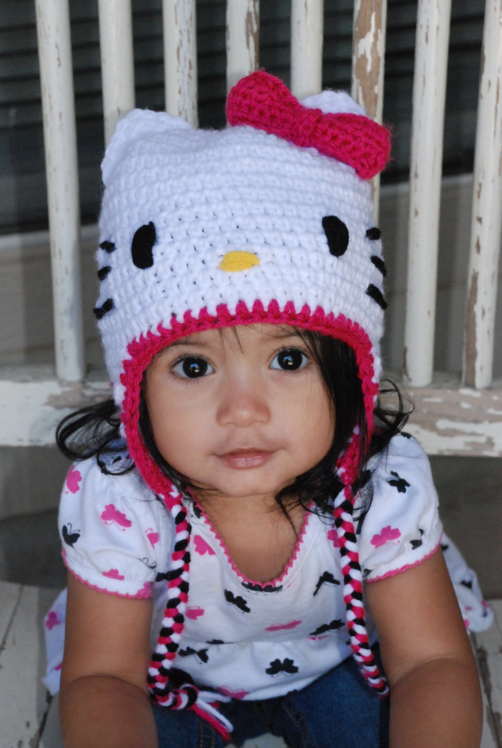 Hello Kitty Crochet Hat with earflaps and braids
