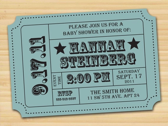 Baby Shower Invitation or Announcement (Vintage-inspired Ticket)